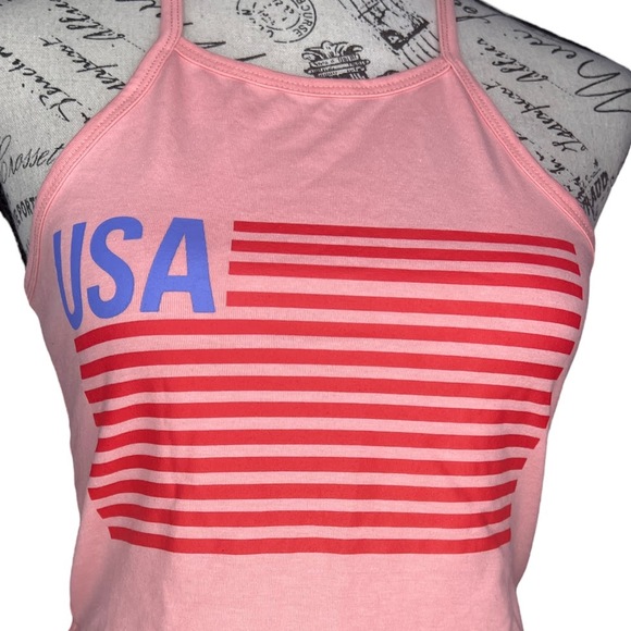 Isaac Morris (XS) USA Flag Graphic Crop Top Halter Neck Tie Sleeveless Tank - Picture 9 of 10